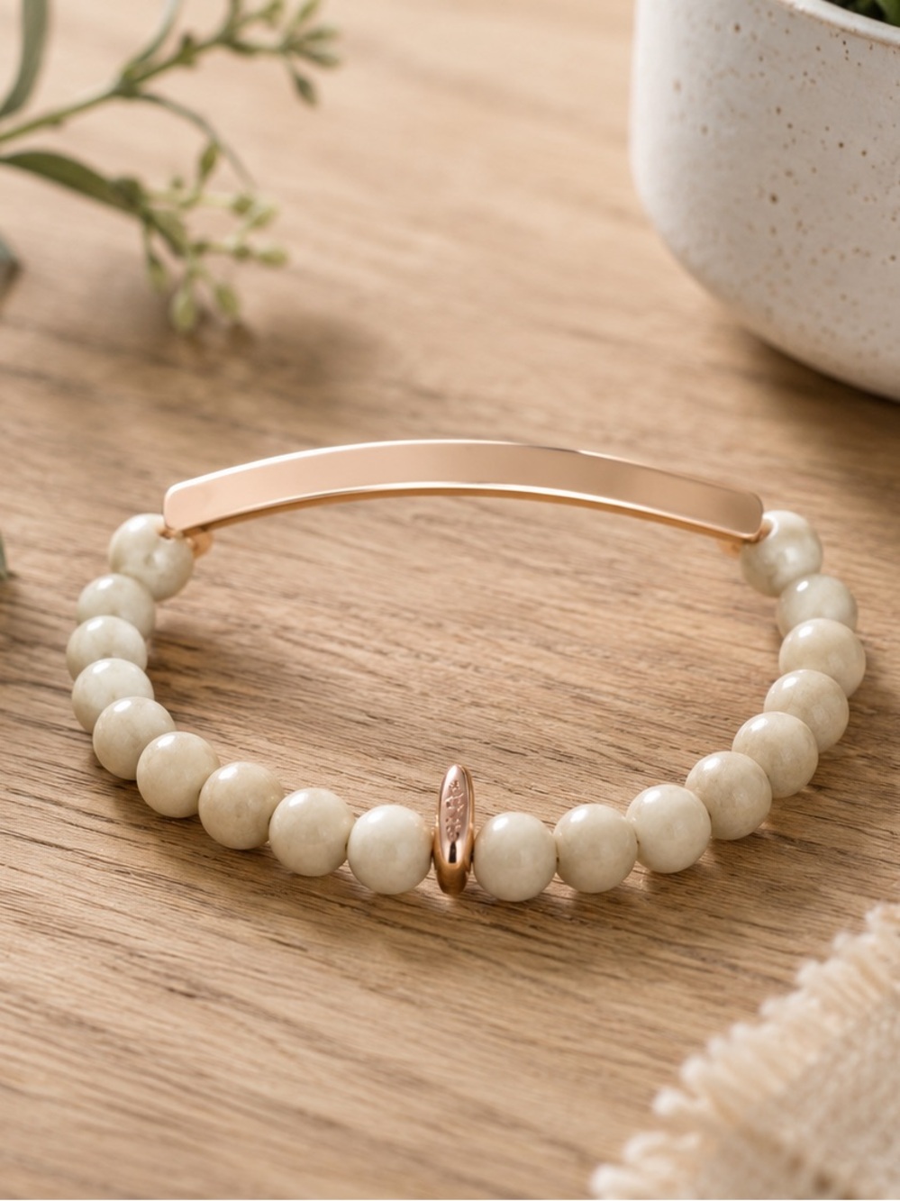 Elegant Rose Gold & Cream Beaded Stretch Bracelet